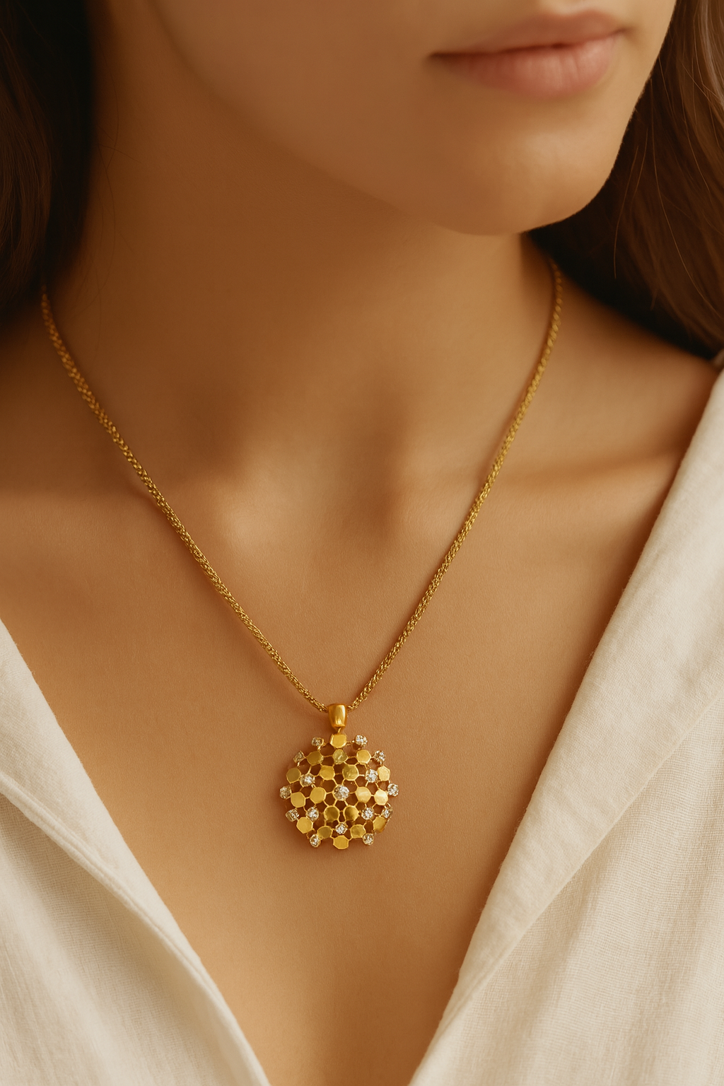 Honeycomb crystal necklace