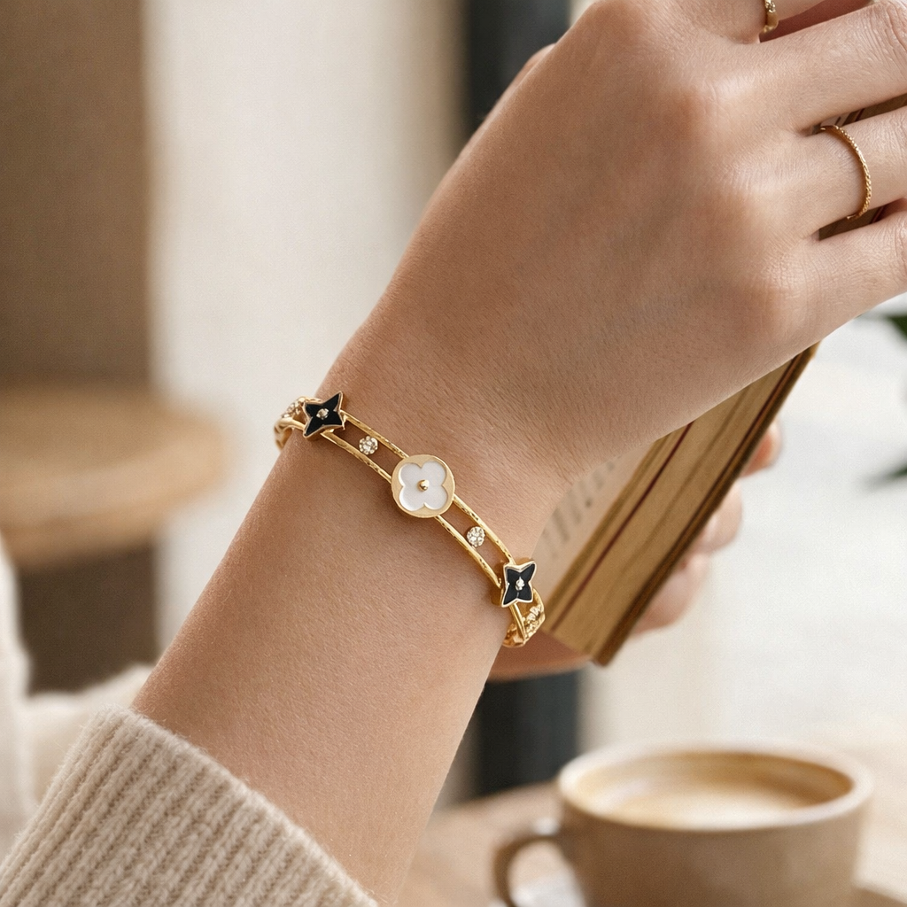 Noir Blossom Enamel Bangle