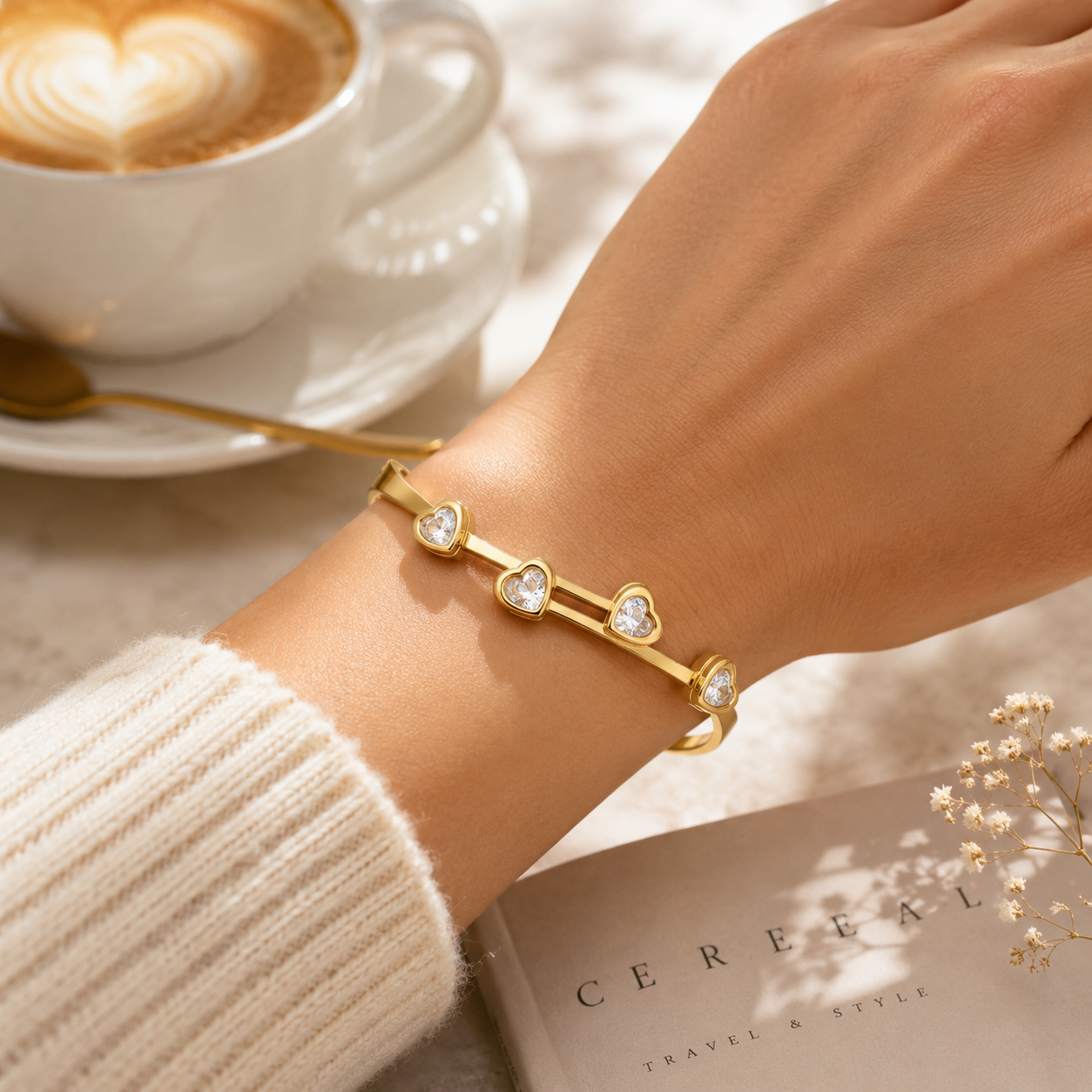 White heart twist bangle