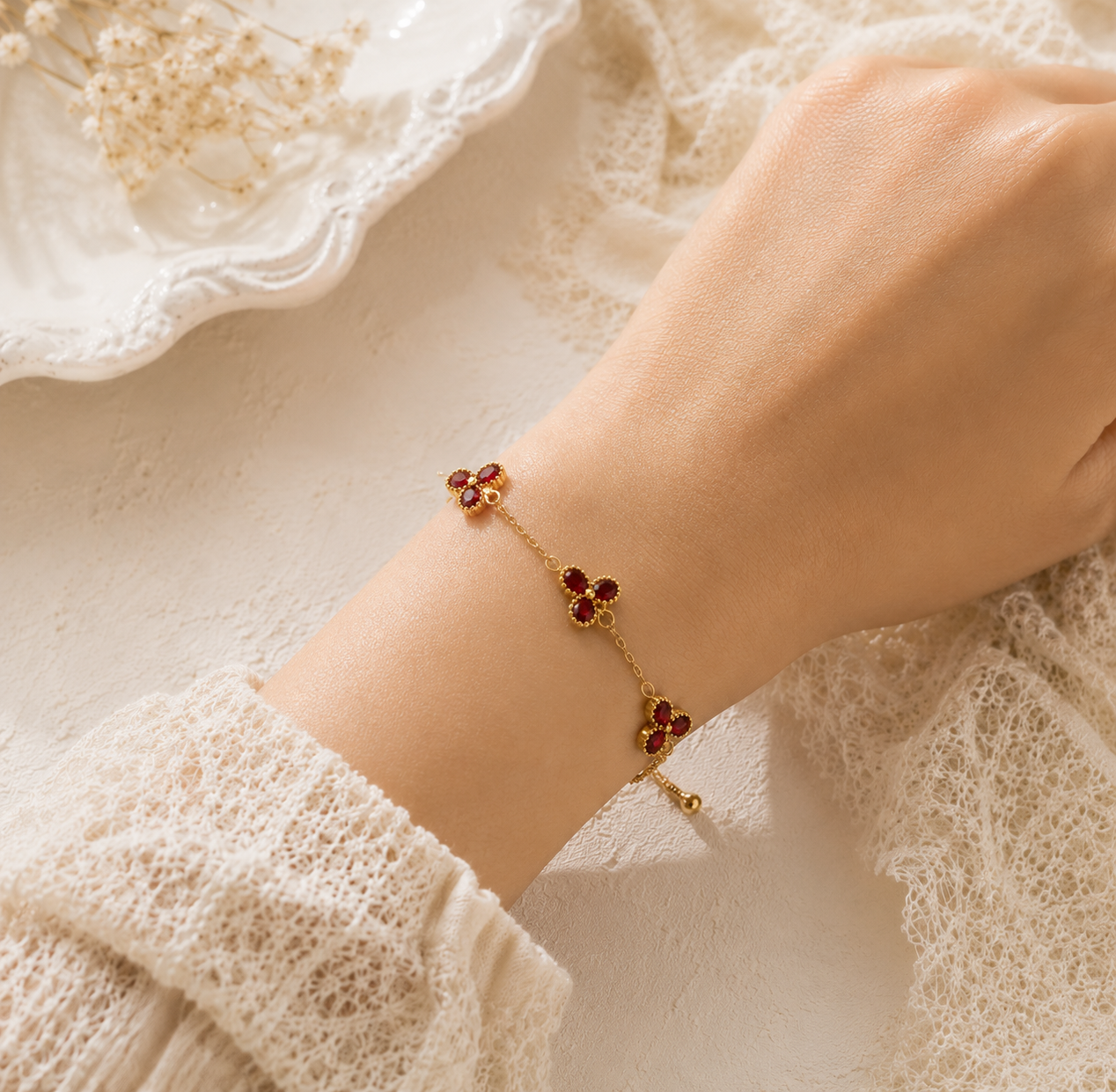 Ruby petal bracelet